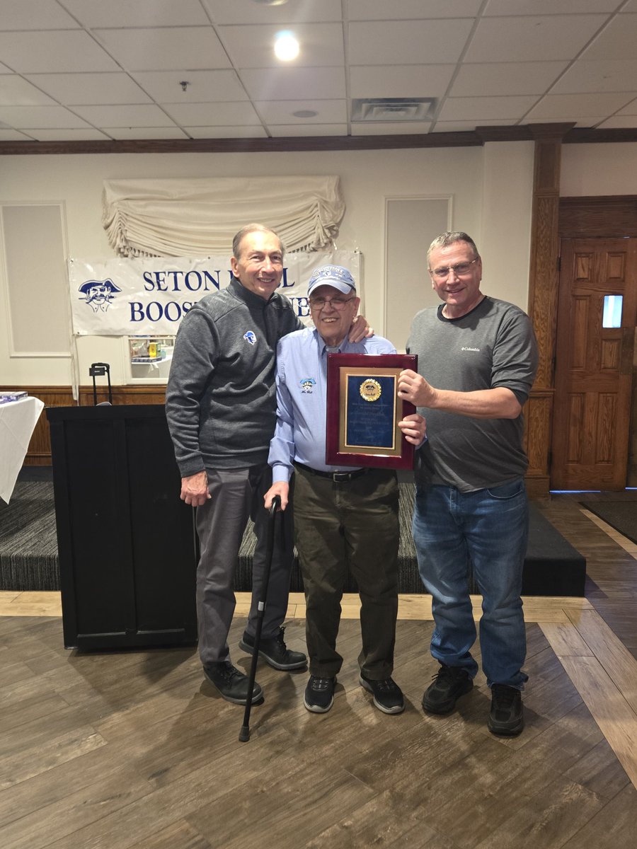 SHBoosterClub's tweet image. The 2025 Seton Hall Booster Club member of the year is long time member Jerry Pavlick!  Jerry is joined in the photo by SHBC President Vince Zingara and his son, G.A. Pavlick. Thank you Jerry for all you do for our club! #HALLin