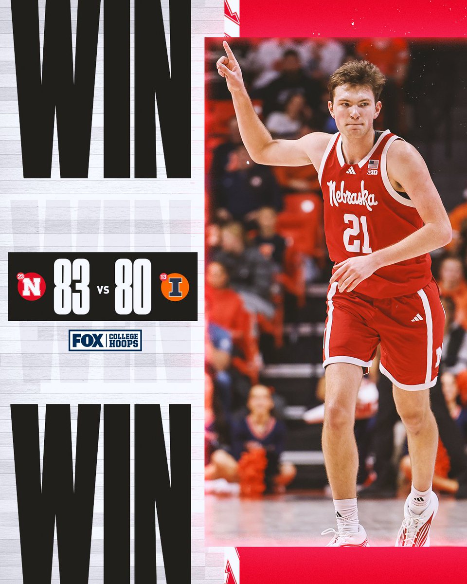 CBBonFOX's tweet image. No. 23 @HuskerMBB gets a HUGE win over No. 13 Illinois in Champaign 🔥