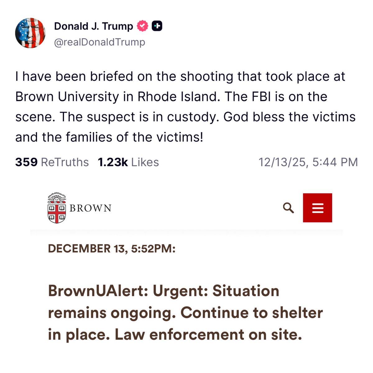 DavidLeavitt's tweet photo. It’s abhorrent and dangerous for the President of the States to post that the mass shooter at Brown University is in custody when in fact they were not. https://t.co/EQmAOcCZ1F