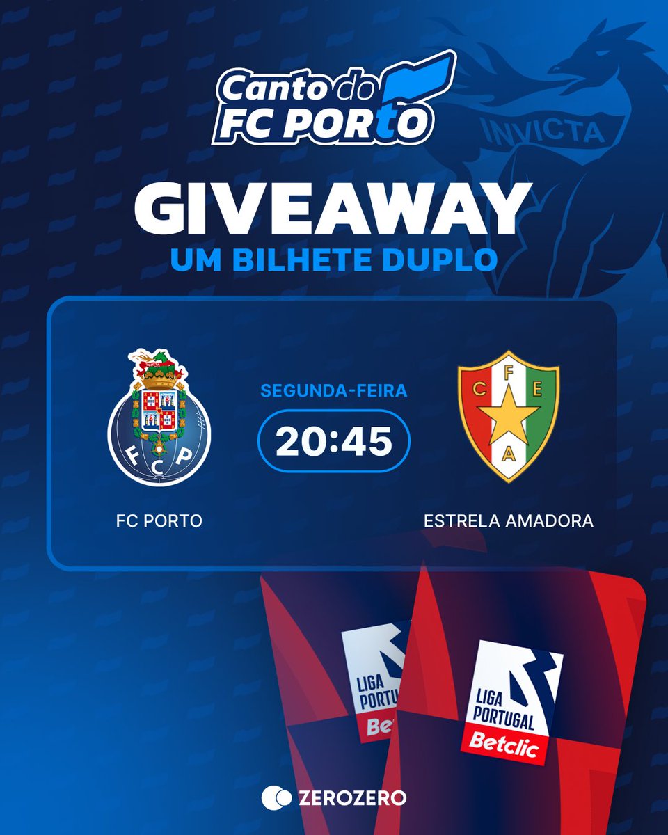 ALERTA GIVEAWAY 🚨

Temos um bilhete duplo para vos oferecer para o FC Porto x Estrela Amadora 🔵⚪️

Numa noite que pode vir a ser histórica, não queremos deixar lugares vazios no Dragão!

Só tens de:
-seguir a página
-dar retweet
-identificar um amig@ as vezes que quiseres
