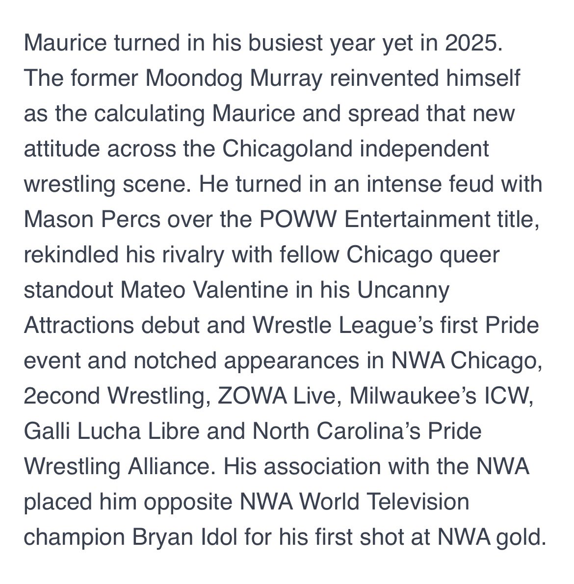 MAURICE_Wrestle's tweet photo. Another year and another big thank you to Outsports, Brian Bell and the team that put together the annual QWI 200. The acknowledgement means the world to me and lights a fire under my ass to climb the ranks. 🤘Here we come 2026!!

#QWI #LGBTQ #QWI200 #NWA #NWAchicago https://t.co/SWkneJySGu