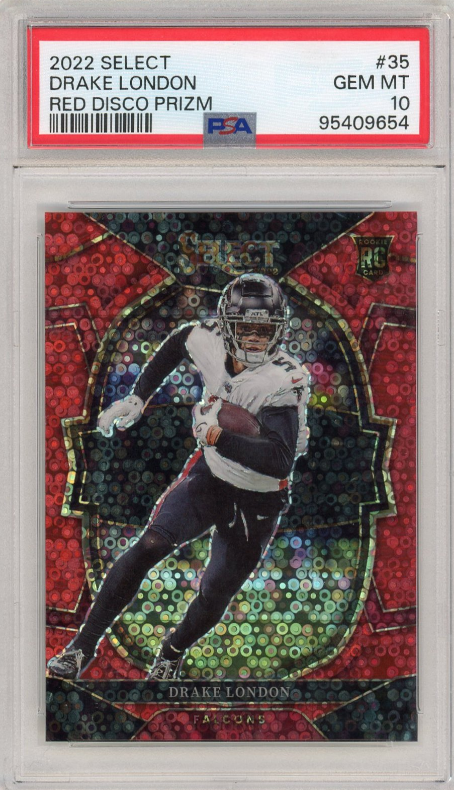 🔥 Card Deal Found!        
2022 Panini Select #35 Drake London - Red Disco Prizm (PSA 10 GEM MINT) 
Avg sale: $97      
Now: $79 — 36% OFF!
courtyard.io/asset/8c8ca49e…