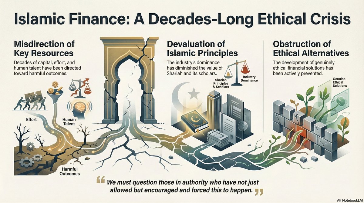 SafdarAlam's tweet photo. Part 4/4 Islamic banking is not a compromise with Riba. It IS Riba — industrialised, licensed, and Shariah-approved

Series - Why Islamic banks Lend instead of invest - The Economics They Don't Want You to See. - From an Insider who built this machine

BEGINNING

In the previous parts we have observed the following:

Islamic banks are subject to stringent regulatory requirements, such as Basel 3, which requires banks manage the risks that they enter into by taking certain measures. A key measure is that the bank must allocate sufficient regulatory capital to meet the risk of adverse events, such as their customers (borrowers) failing to repay loans, and other assets of theirs falling in value (or being illiquid such that they cannot effectively be utilised in emergency scenarios)

The consequences of these regulations mean that lending is far more efficient than actually buying an asset or making an investment. The latter two attract much higher risk weightings, meaning they are less efficient for the Islamic bank.

With the addition of credit creation, this inefficiency is now longer just impractical, it is downright impossible. Credit creation can be utilised for lending and not for investing or buying assets. As such, the Islamic banks can deliver 30x more loans than a single investment of the same size, and when it comes to residential property, it can make over 40x more profit with the same capital outlay (cash and regulatory capital) than buying a property outright,

Islamic banks obtain a banking license that permits them to lend whilst putting the deposits at risk. It is this activity that requires a banking license (as defined by the Bank of England) and the following activities do NOT require a banking license:

- The taking of deposits
- The provision of loans (look at the proliferation of nob bank credit providers in the market).
- The buying of assets, such as property, commodity, Palm Oil, or milk cartons
- The holding, and selling of such assets
- Investments into any financial assets
So, if an entity goes through the process of obtaining a (Islamic) banking license, then it will be intending to lend money whilst putting deposits at risk.

And the process of obtaining a banking license is not something you wake up and decide. It is a long onerous and expensive process.

For example, in the UK, Revolut obtained its banking license in 2024, and it took their application 3 years to be accepted, and at the time they had 9 million customers in the UK and group revenue of over £2bn.

As noted in FinTech Weekly:

“A full UK banking licence would grant Revolut access to the domestic lending market, enabling it to deploy customer deposits for loans and other credit products. Such a move could introduce new competition to established high-street banks, particularly in digital consumer finance.
However, without the licence, Revolut’s capacity to operate as a traditional bank remains limited. The company continues to function as a hybrid platform that combines payments, foreign exchange, and investment services under its existing permissions.”

So, we have an Islamic bank, that has undertaken the serious, lengthy and expensive process of obtaining a banking license, the primary benefit of which is it can now lend money.

There is also another benefit of a banking license, which is that it can engage in credit creation, a right that is given to private banks and to no other entity on the planet. (This is, in fact a monstrous right that they have, and is the source of much of the financial slavery we experience today).

Islamic banks also have this right to effect lending via credit creation. And that is WHY they obtained a banking license in the first place.

The result is that for an Islamic bank to buy a real asset, instead of lending, it must accept making 1/40th of the profit it can make via lending. This decision is suicide.
If they did not have a banking license, and instead actually purchased property, and made investments, such as is the activity of a huge portion of the global investment market, then they would not be subject to such comparisons, They would utilise real capital, make real investments and be forced to deliver efficiencies to ensure their investments are profitable. All of these are good things, and especially so in Islamic Finance.

So, we must conclude, that the fact that Islamic banks have decided to obtain a banking license means they have already worked all of this out and decided that lending is the way to go.
Now, of course, lending money and making profit on it is Riba. So they cannot do that.

But they must utilse credit creation to benefit from this 40x profit leverage, so what do they do? What they do is very simple.

They utlise simple Shariah contracts such as buying and selling to instead replicate this lending, This provides the required façade to enable some scholars to provide Shariah approval and thus the activity of the bank is now Shariah compliant.

My position is that the robust and intellectually honest application of Shariah to these trading activities of an Islamic bank would result in this Shariah compliance being removed.

So, we now have a clear presentation of the battlefield:
- An Islamic bank has a banking license and thus must lend to benfit from this 40x profit leverage
- An Islamic bank cannot be seen to be lending money as this results in Riba
- Islamic banks thus engage in buying and selling to replicate the effect of lending (thus gaining access to this 40x profit leverage) whilst demonstrating that their activities are simply buying and selling and thus Shariah compliant

If the above was true, we would see certain outcomes be clear:
- When an Islamic bank is engaging in trading, the outcome would be the same as a loan
- Any sales activities that result in the bank taking risks on the underlying assets must then be tweaked such that any asset risk is removed For example:
- The bank will buy and then immediately sell an asset
- The bank takes no risk on the delivery or performance of this asset
- The bank will only buy the asset once the immediate sale of it is contractually certain
- When the bank buys assest (cash out) it will pay immediately and when it sells an asset (cash in) it will sell it on deferred repayments to replicate the required loan
- The sale to the customer (to effect the loan repayments) will be a function of the loan size, the repayment time, and the market interest rates (just like a regular loan)

In market practice we see every one of these outcomes, all the time, every time.

And this is all deemed as Shariah compliant because basic rules of sale contracts are followed. But the rules around combinations of sales contracts are ignored. It si this combination that results in the loan and Riba, not an isolated sales transaction in itself.

So the Islamic banks now apply themselves to present these sales transactions as standalone, isolated sales transactions, and not structued as a combination of 2, 3, or 4 circular sales transactions.

When we play games with Shariah, I have seen that something happens. It forces us to encounter anomalies and plain impossibilities. Because our Shariah is never intended to be used to justify lending and Riba, and when we force this, the reality then forces outcomes that are plain impossible. It is these outcomes that everyone must lie about, or plain hide from scholars. For example:

- When the banks conduct a Tawarruq transaction, which is a sequence of sales transactions, we end up having to claim that a commodity broker, with £5mn is buying and selling commodity worth £1bn in a single transaction

- We have a commodity / Tawarruq exchange in Malaysia that is selling $25tn of commodity a year, when only $2bn max of that commodity exists, and the Shariah requirement is that the commodity must be delivered to the buyer if requested

- We have billions of dollars of Islamic loans being effected by the buying and selling of commodities that nobody every wants, like platinum, timber, copper, palm oil and milk cartons

- Whenever an Islamic bank sells something it is replicating the repayment of a loan with interest, so that sales prices is deferred, repaid in the future, and benchmarked to interest rates, just like a loan demands

- When an Islamic bank sells something, it has to buy it first, but it will have cast iron guarantees, BEFORE it buys the item, that it will be onsold immediately to the customer

- The Sukuk market, which comprises 25% of the global $4tn Islamic finance industry, is built on the apparent investment into assets, but all risk of asset ownership is systematically removed, piece by piece, so what is left is a bond which is Riba (I have written a whole book about this and made a 2 hour video about a single Sukuk issuance showing all this complex trickery works in practice)

- A Malaysian professor from INCIEF analysed 900 Sukuk issuances over 15 years and found precisely ZERO retain asset risk and performance, and all deliver bond performance, which is Riba

- We have a multi trillion business built on organised commodity sales to deliver Riba and supported, in a 250 page policy document, by a simple statement that sales transactions are permitted in Shariah, and quoting one verse from the Quran

- We have Islamic banks whose balance sheets are comprised between 95-99% (assets and liabilities) of interest rate instruments, not sales and investments

This is utter madness.

This is diabolical

We have systemically chosen Riba as our foundation (Islamic banking) and we have consistently, and relentlessly, delivered Riba via the guise of Shariah compliance, and we have built an army of scholars who fight to approve it and preserve it.

We are wholly lost.

We are wholly to blame.

In this part 4/4, I was meant to also address solutions, but our descent into madness prevents that. I will write a part 5/4 that looks at solutions and what the way forward must look like.

I have played a big role in building this monster, this abomination, and this is part of my public penance, my tawbah, and my duty to expose what I know. I have blame here, and do not seek to avoid it. I face it full on and ask for forgiveness.

My only aim is to lighten my scales on the Day and be a servant of Allah swt.

May Allah swt forgive us

Part 5/4 to follow - the way forward out of this diabolical mess