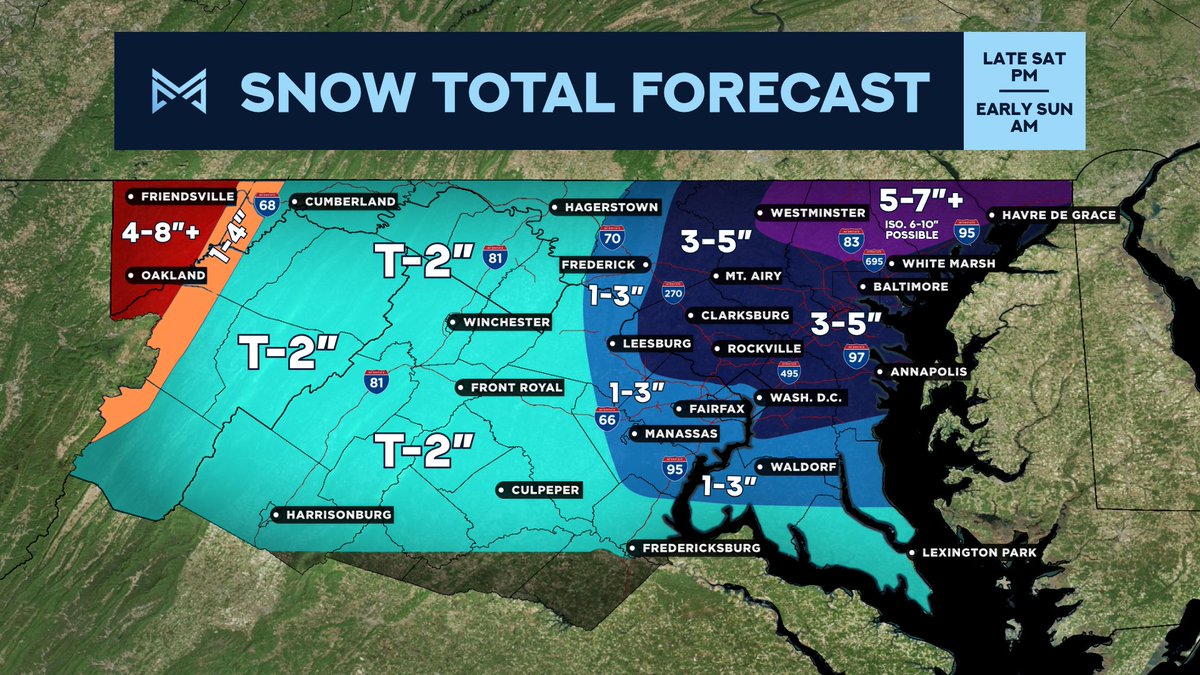 mococlosures's tweet image. Here is our SNOW TOTAL FORECAST for late tonight into early tomorrow morning! (1/3) 

#mdwx #dcwx #vawx