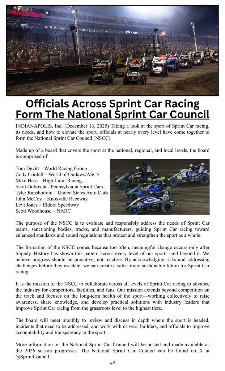 With the newly formed National Sprint Car Council, what’s your thoughts? Concerns? 
From the people chosen to head the Council to what may come from their monthly meetings? Let’s discuss.