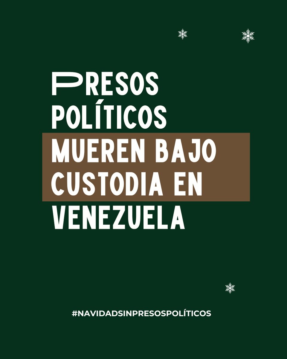 clippve's tweet photo. Desde las elecciones de julio de 2024, 7 presos políticos han muerto bajo custodia. Sus familias enfrentan la Navidad con duelo e indignación.
#NavidadSinPresosPolíticos