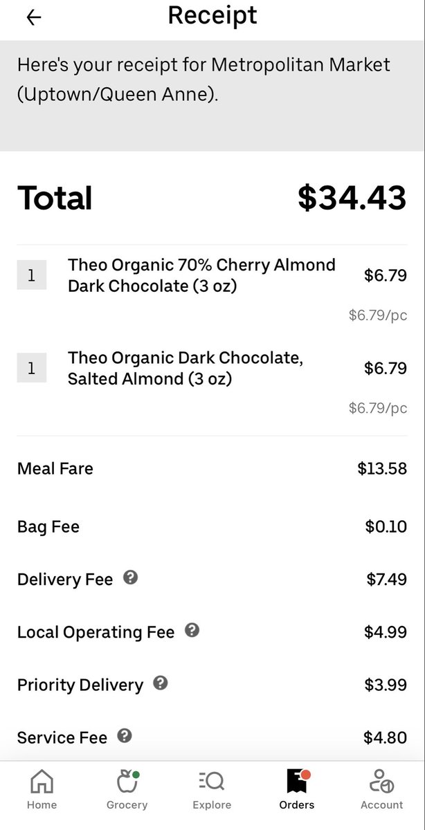 ash_codes_t's tweet photo. #Waymo spotted in #Seattle. Makes sense—#Uber charged me $20+ to deliver 2 candy bars. 😅

Lesson: Next time I’ll be careful to check the surcharges before placing the order. 😂 https://t.co/mcwUjrbXM7