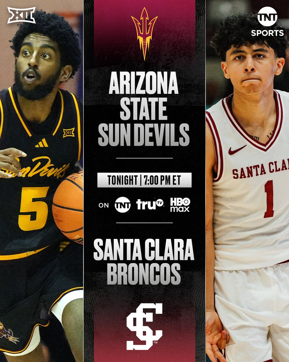 TNTSportsUS's tweet image. Don't miss Jack Jones Classic hoops action TONIGHT 😤

@SunDevilHoops vs @SantaClaraHoops // 7:00pm ET on TNT, truTV &amp;amp; HBO Max