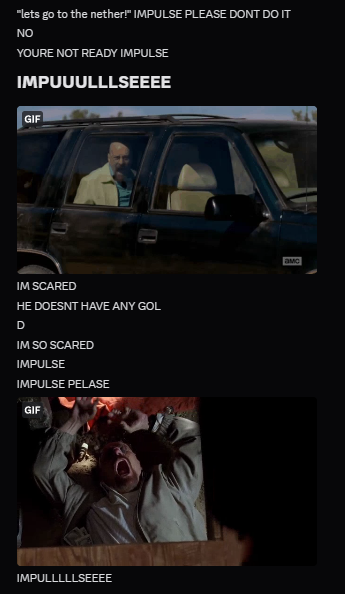 // nice life spoilers (impulsesv)

yea so watching impulse's nice life has been an EMOTIONAL trip