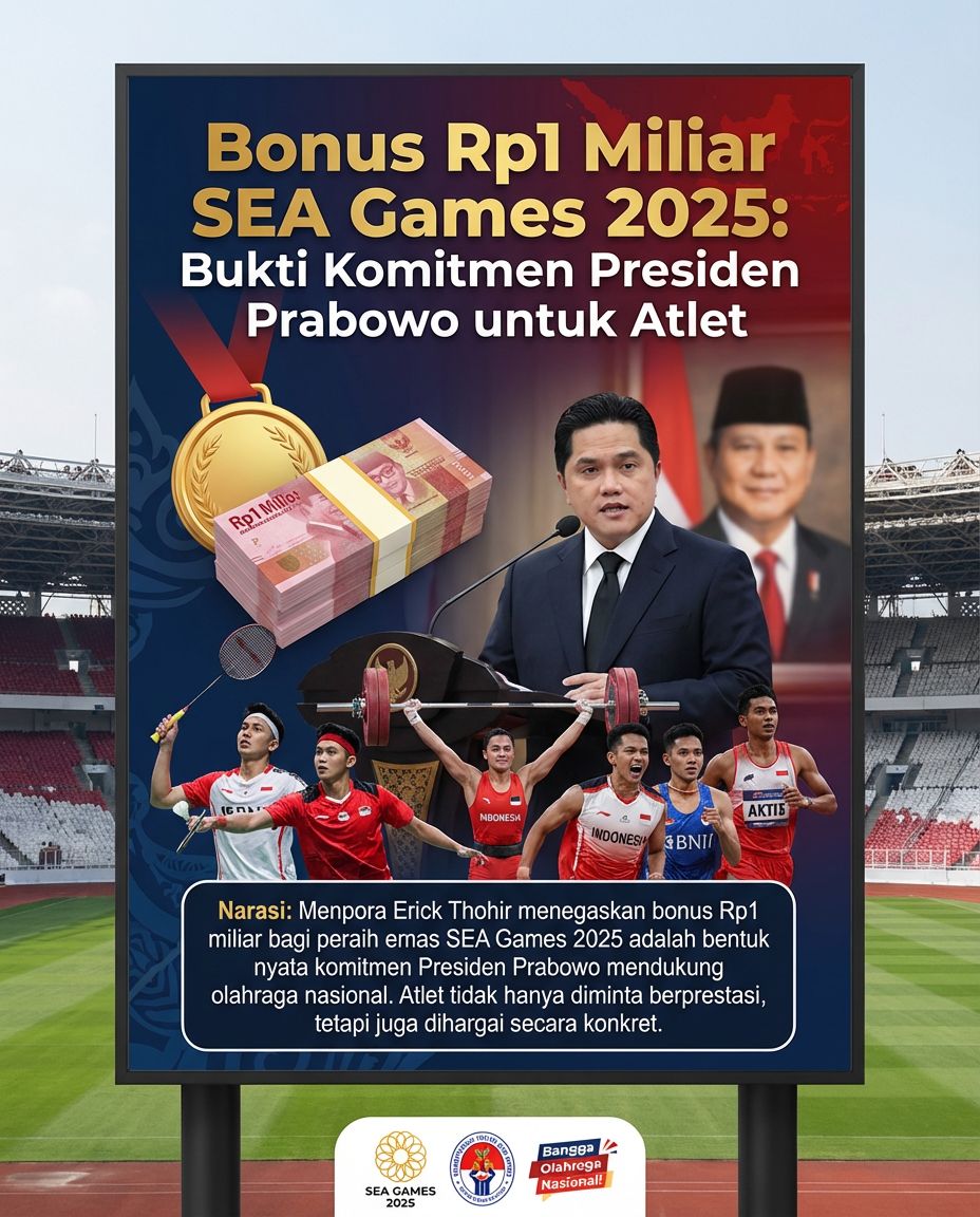 Magzviral's tweet photo. Bonus besar di SEA Games 2025 jadi sinyal kuat perhatian negara. Menpora Erick menyebut ini komitmen langsung Presiden Prabowo untuk olahraga.
#berita #menpora #prestasi #seagames2025 https://t.co/7pQp3fJXGn