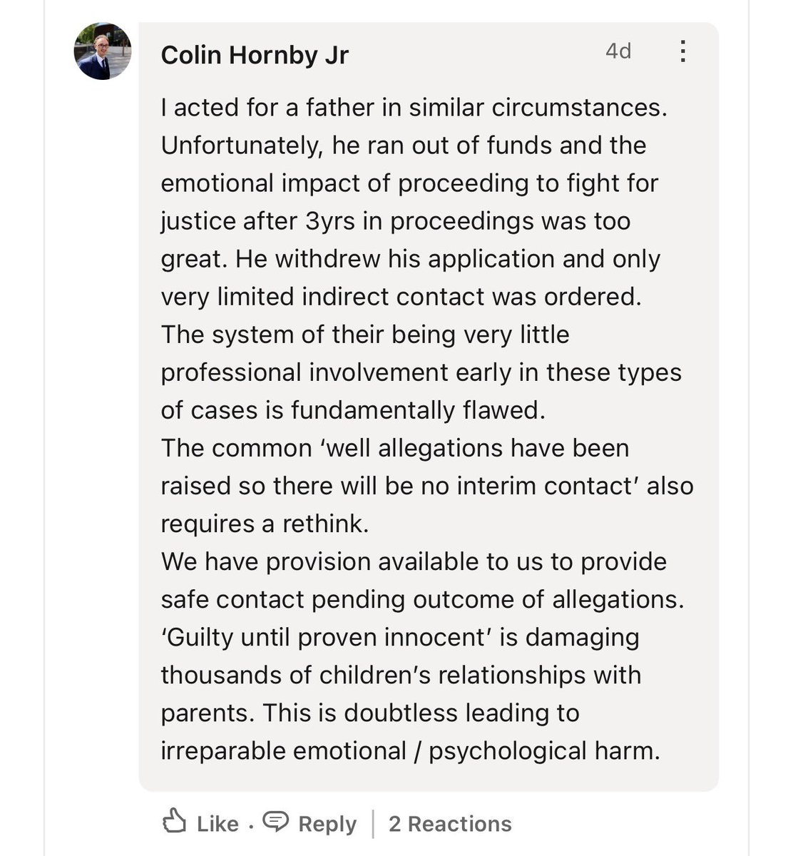 Insights from lawyers confirm the plague of gender-based assumptions, false allegations, no interim contact, and lack of professional curiosity in family law.

Yet the media only invite that one self-serving barrister who churns out her narrow-minded, sexist, harmful stereotypes?
