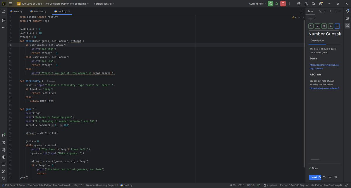 jayyprinzz's tweet image. Day 14 — Built the Higher–Lower game.
Simple concept, real logic.

What stood out wasn’t the code — it was how calm the problem-solving felt compared to earlier days.

Consistency is changing how I think.

#100DaysOfCode #pythonprograms