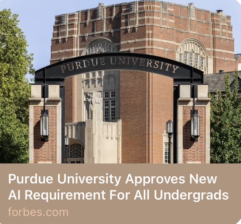 tidewriter's tweet photo. Purdue to require AI competency. 

This is what prioritizing students and job placement over administrative egos looks like. Proud to be an alum! 

https://t.co/W57wlh07Cb https://t.co/VH9QDqz39Z
