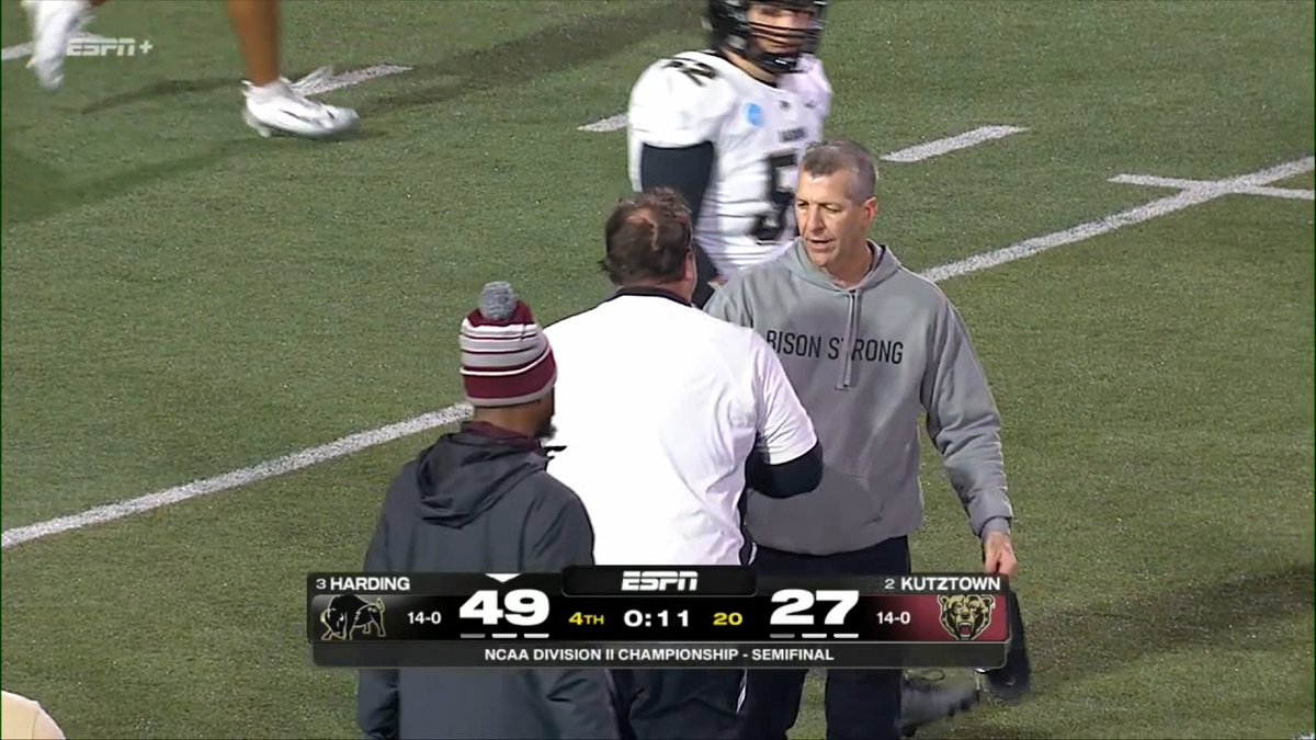 The Harding Bisons are national championship bound for the second time in three seasons.

Harding beat Kutztown, 49-27. They will play Ferris State for a title. #D2FB