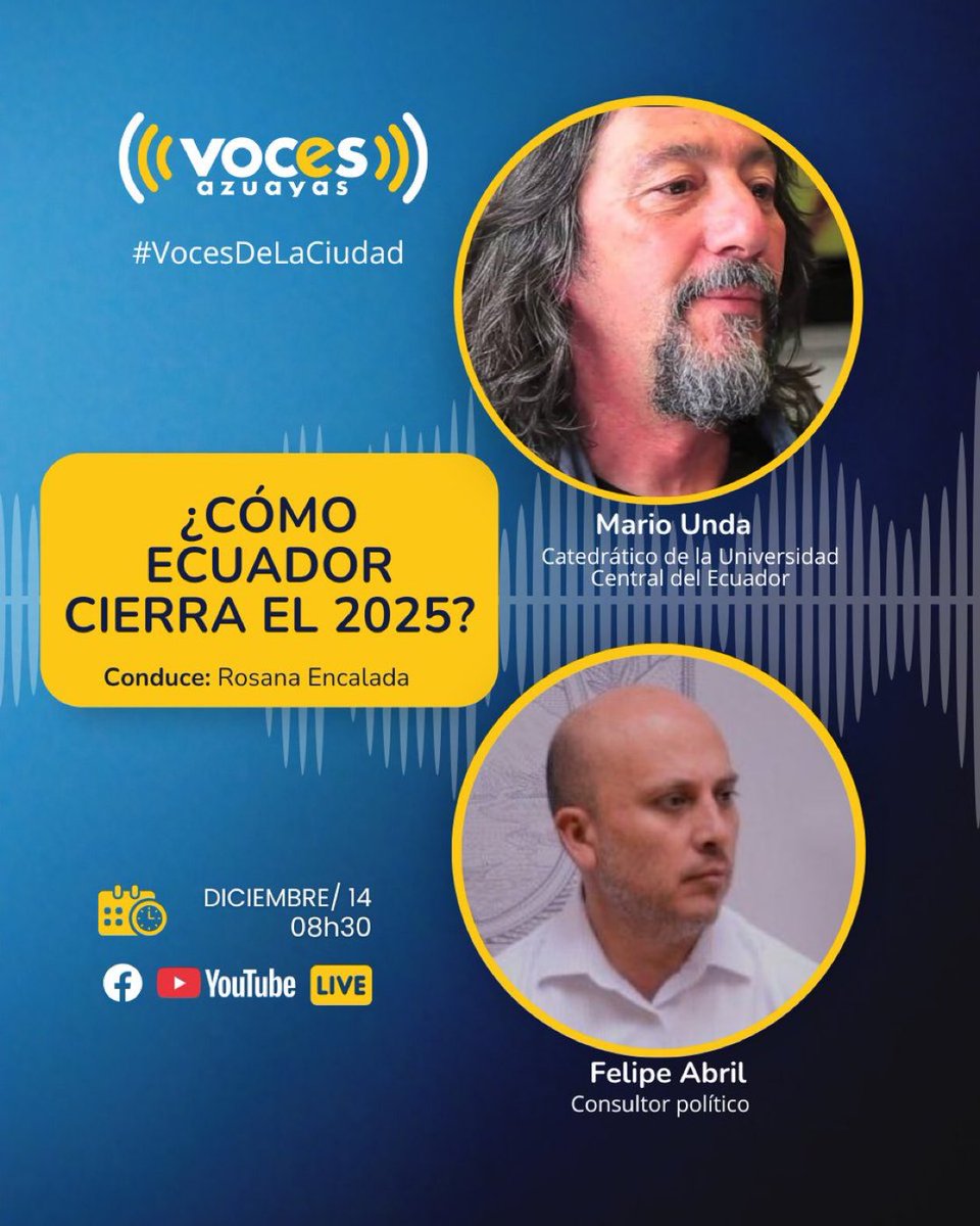 Mañana 8:30 invitados a analizar el cierre del 2025 en materia política, junto a Mario Unda y la conducción de Rosana Encalada.