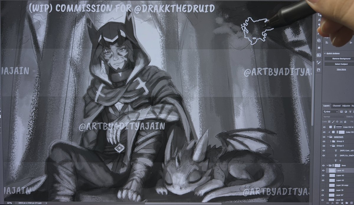 ✨WIP time ✨Comm Update 🔥 A quiet moment by the fire ✨ Our character and his little dragon, tucked away in a forest 🌲🐉

Huge thanks to the client for the trust and great direction 🙏✨

➡️ Comms Open 🎄Christmas sale ✨- Vgen.co/adityajain

#rkgk #smallartist #artmoots