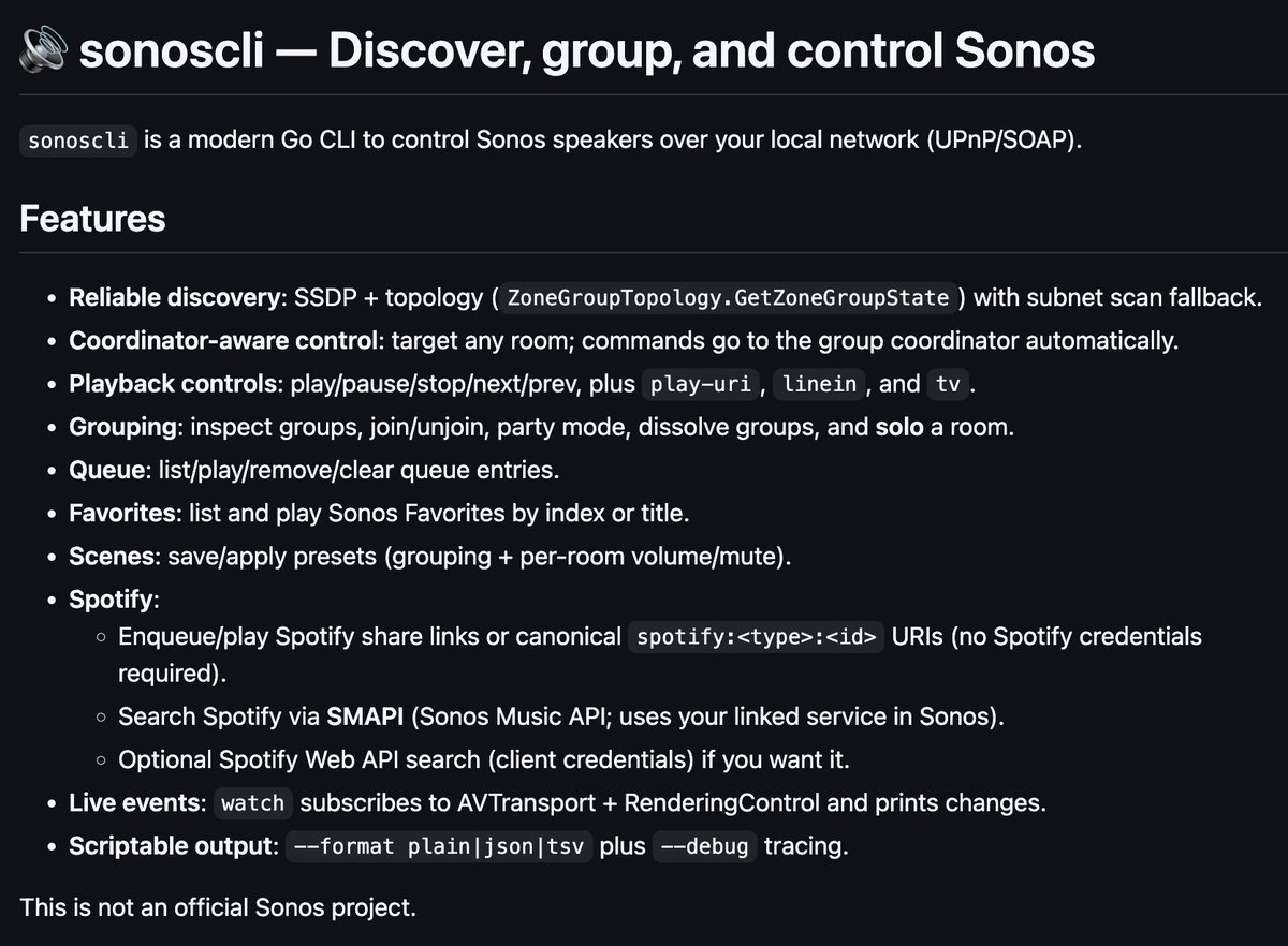 sonoscli capabilities page