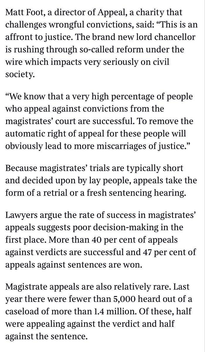 Cutting right to appeal is profoundly dangerous, KCs tell <a href="/DavidLammy/">David Lammy</a> 

The Sunday Times <a href="/thetimes/">The Times and The Sunday Times</a> 

Proposals to curtail the right to appeal magistrates’ rulings while giving them thousands of more serious cases have been branded “profoundly dangerous” by leading legal figures.
