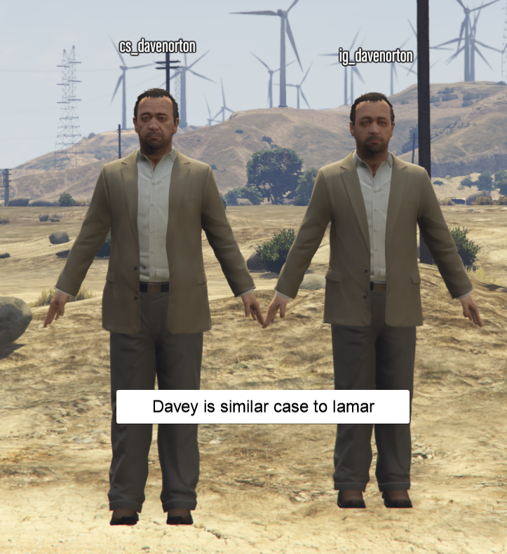 Lucas7yoshi_RS's tweet image. In GTA 5 characters that appear in cutscenes have two versions: a CS (cutscene) version and a IG (ingame) version  The cutscene version features significantly higher quality facial rigging for better expressions and adjusted to closer match the actors real life proportions. (1/2)