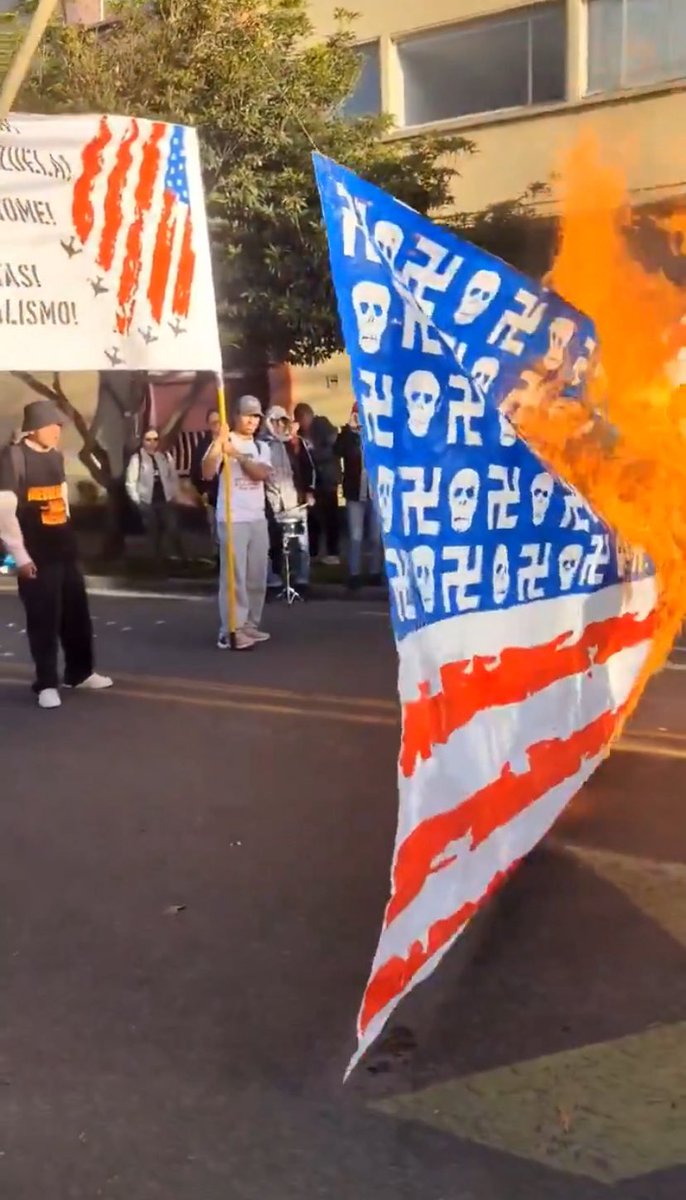¿Alguien podría avisarle a estos ilustradísimos jóvenes que las estrellas de la bandera de Estados Unidos no se reemplazan por esvásticas como si fuera un sticker cualquiera?

Un pequeño dato para estos “rebeldes”: Estados Unidos fue uno de los países aliados que combatió y ayudó