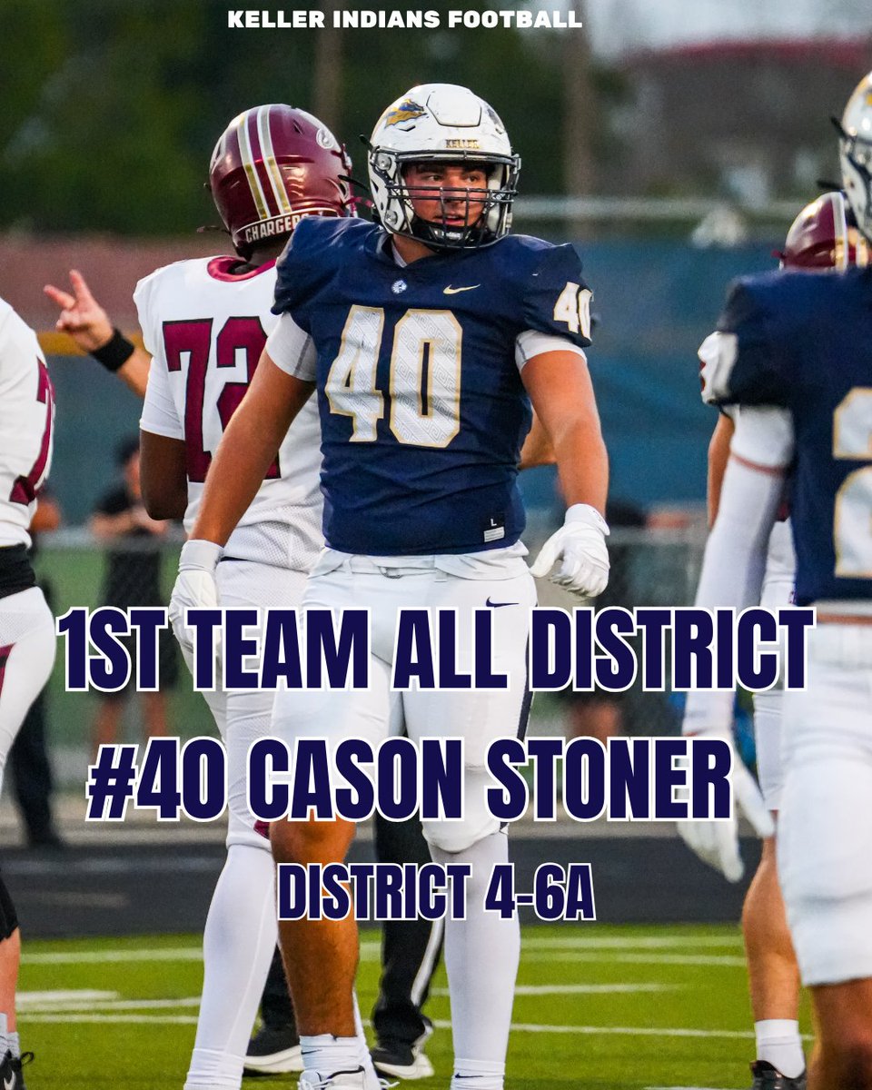kellerindiansfb's tweet image. 🏆2025 4-6A All District Awards 🏆

1st Team DL

Cason Stoner