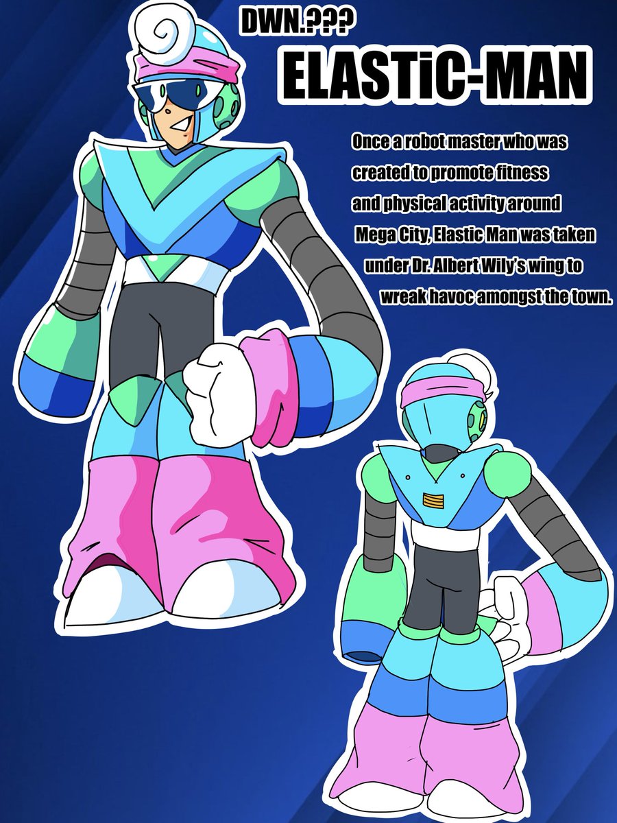 RoboQuickster's tweet image. #MegaManDO #DesignARobotMaster 

Okay, okay. Here’s my ACTUAL submission for the contest. May I introduce to you: ELASTIC MAN!

More about him in the attached images!

I know I’m not gonna win but Capcom gonna have to dm me cuz I don’t want my real name on the internet 😭✌️