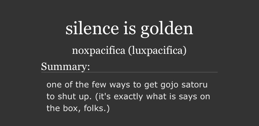 gofushiweek's tweet photo. 🪼 Mod Jelly fic of the day:

silence is golden by noxpacifica

https://t.co/mjItdOveQy https://t.co/ldrRqEY4zT