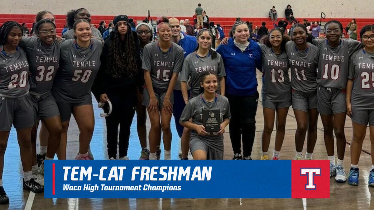 templewildcats's tweet photo. 🎉 Congratulations to the Temple Tem-Cats! They are the Waco High Freshman Tournament Champions! Proud of your hard work and determination! 🏆 #RiseUpTemple #TemCatsPride https://t.co/df1xqhHnha