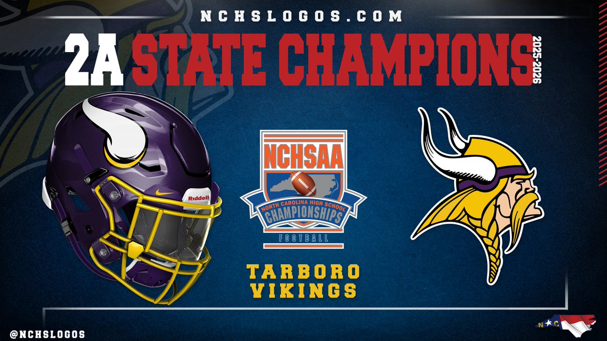 NCHSLogos's tweet photo. 🏆Congratulations to the 2025 @NCHSAA 2⃣A State Champions🏆

🟪⚔️Tarboro Vikings ⚔️🟪

@TarboroFootball
  
#NCHSfb #NCHSLogos https://t.co/nzfiiKuOsP