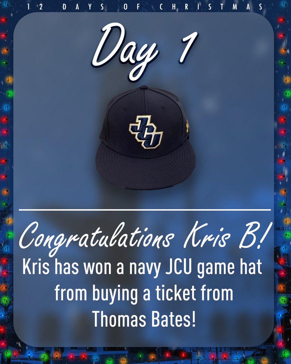 jcu_baseball's tweet photo. Congratulations to Kris B., the winner of Day 1 of our 12 Days of Christmas! Be sure to enter our raffle from the link in this post, for a chance to be included in the January 13th drawing and for the opportunity to win a gift every day leading up to Christmas.  

https://t.co/iUFmuVmufB

#gostreaks⚡️