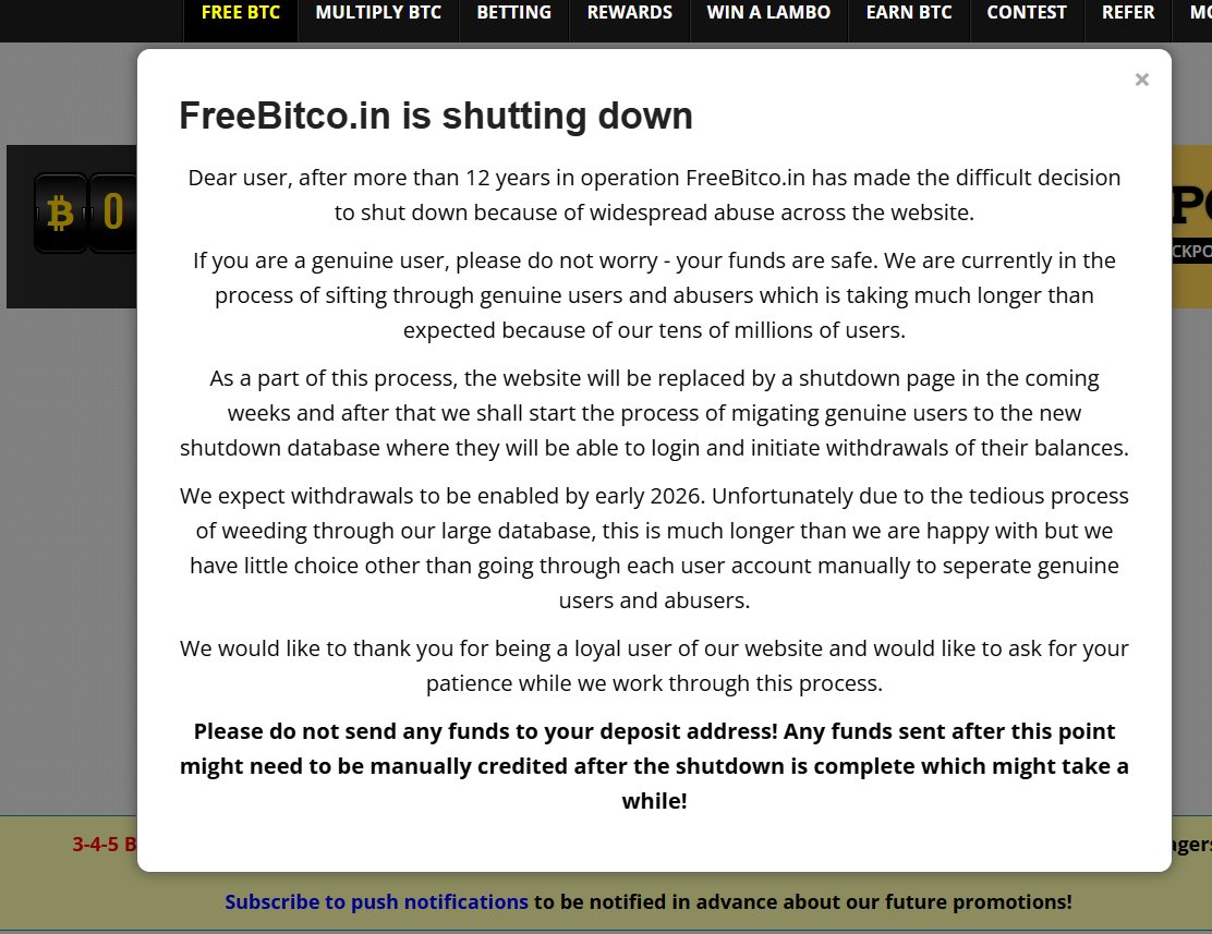 DewClarke's tweet photo. @freebitco Thank you for the update. I've been with you guys for over 5 + years. I'm user 607097. I've referred 12,458  over the years. You guys paid me out in total of 1.81028389 BTC. I hope in the future a new project can be made again. Thank you for everything user 607097 https://t.co/bkusUR130Q