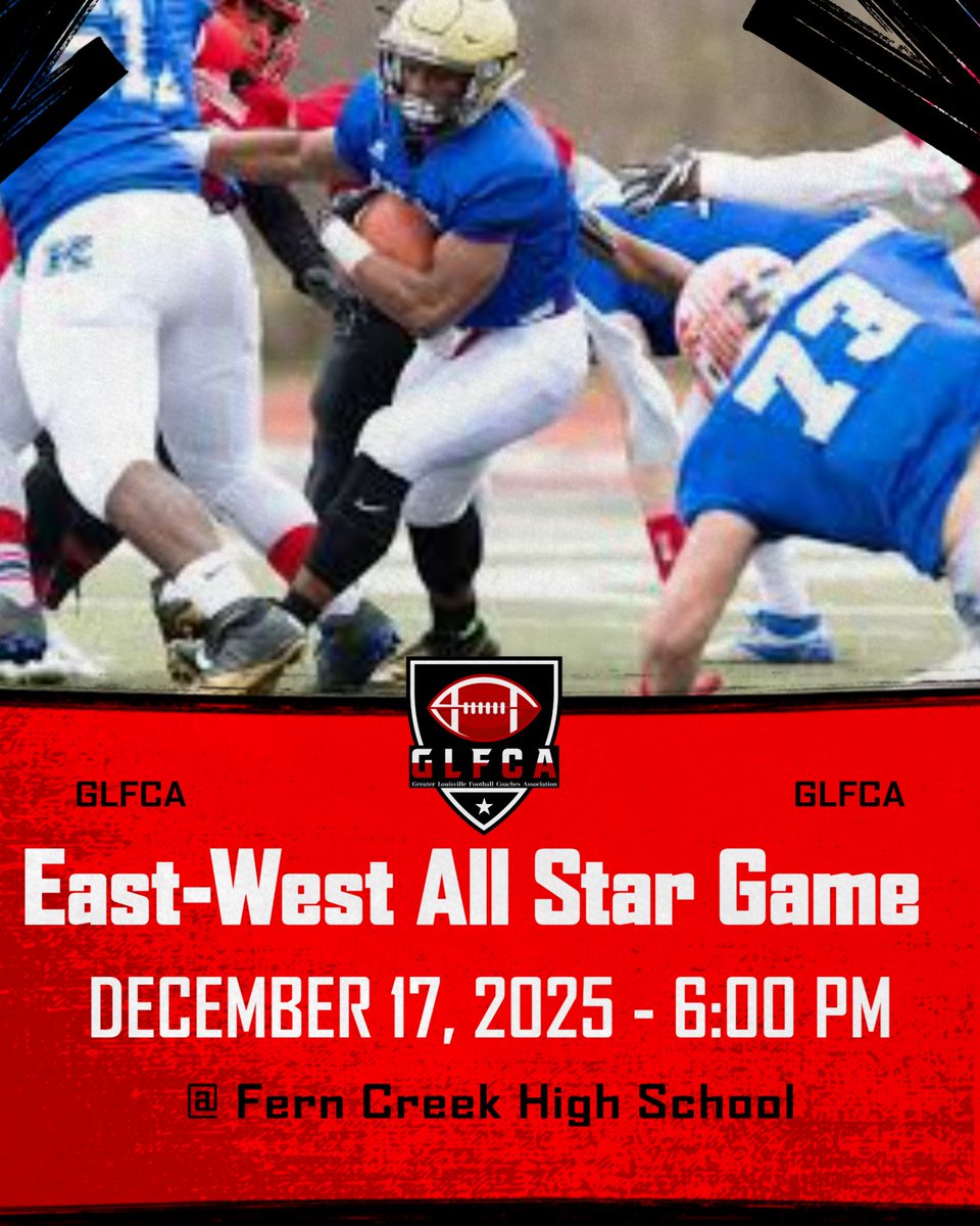GLFCA1's tweet photo. Due to incoming weather, Sunday’s GLFCA All-Star Game has been postponed and rescheduled for Wednesday at 6:00 PM.
The game will still be played at Fern Creek High School. https://t.co/AeUWM4mJOi