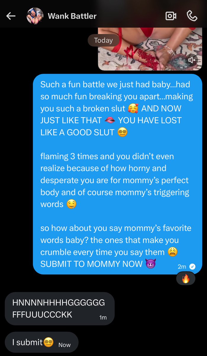 ProWankbattling's tweet photo. 279-66

Told you mommy will get back to winning ways in no time 💋 I don’t know how many battles I had with @WankB70187 but they always are so much fun 🫦 this time he ended up being mommy’s slut 😳 tied and broken for mommy 😵‍💫 #wankbattle #wankchat #goon

https://t.co/4nk6KKannT https://t.co/NquHN9JkTO