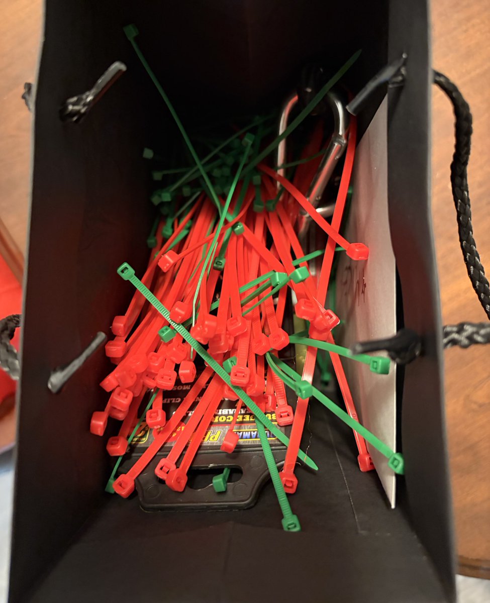 thectrldevil's tweet photo. pulled a straight man for my work  secret Santa so I used red and green zip ties instead of confetti for his gift https://t.co/Oe1xkX92Qw