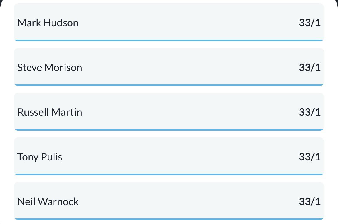 GasNewManager's tweet image. 14.12.2025 Early Morning Update
Here we go, the first odds check since DC left
And it’s Jon Brady who’s the early favourite; Steve Evans not far off

Top 6
1️⃣ Jon Brady 1/2
2️⃣ Steve Evans 5/2
3️⃣ Steve Bruce 10/1
4️⃣ Darren Ferguson 10/1
5️⃣ Garry Monk 12/1
6️⃣ Robbie Savage 16/1