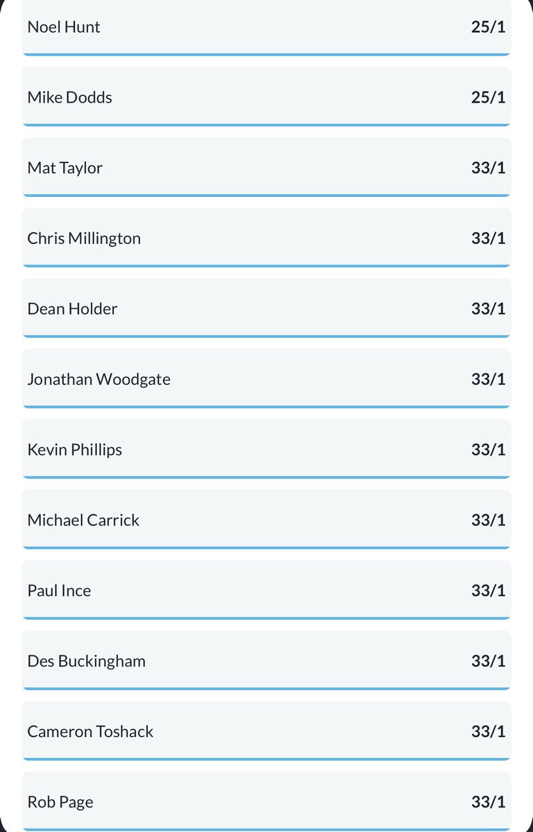 GasNewManager's tweet image. 14.12.2025 Early Morning Update
Here we go, the first odds check since DC left
And it’s Jon Brady who’s the early favourite; Steve Evans not far off

Top 6
1️⃣ Jon Brady 1/2
2️⃣ Steve Evans 5/2
3️⃣ Steve Bruce 10/1
4️⃣ Darren Ferguson 10/1
5️⃣ Garry Monk 12/1
6️⃣ Robbie Savage 16/1