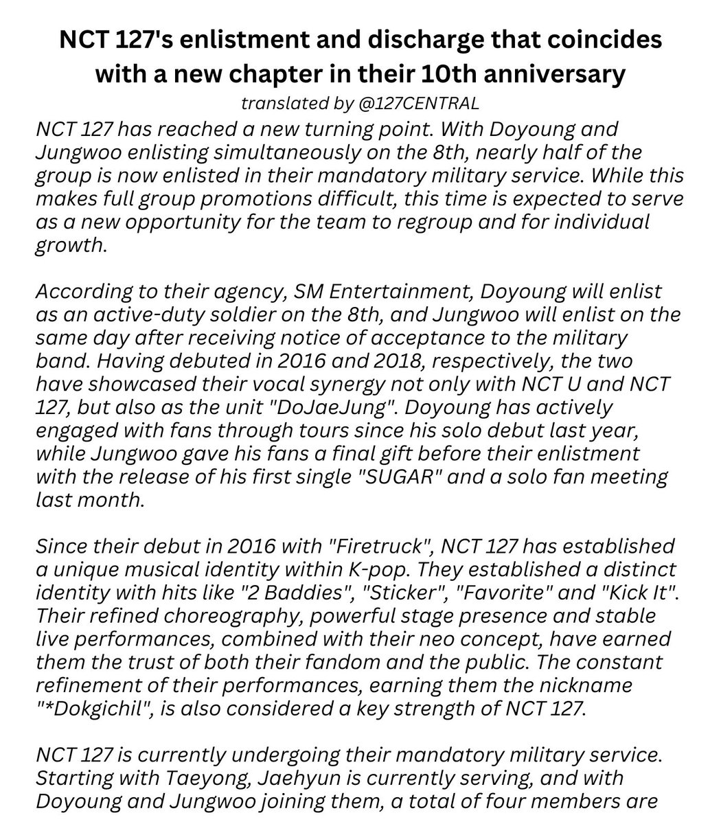 251208 [PRESS] #NCT127's enlistment & discharge coincides with a