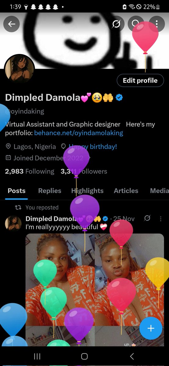 oyindaking's tweet image. It's my birthday again🥹🎂
No cringe epistle or pictures this time.
I've got balloons on my profile, tho ❤️