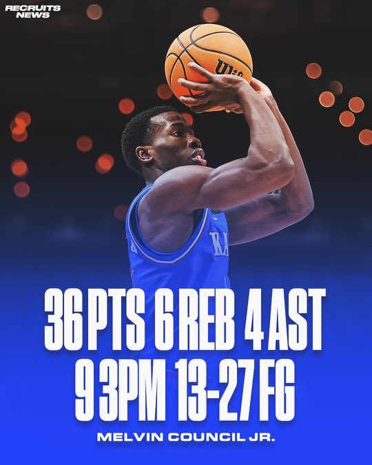 MELVIN COUNCIL JR. TODAY:

36 POINTS
13/27 FG
9/15 3PT
7 REBOUNDS

HAVE A DAY.