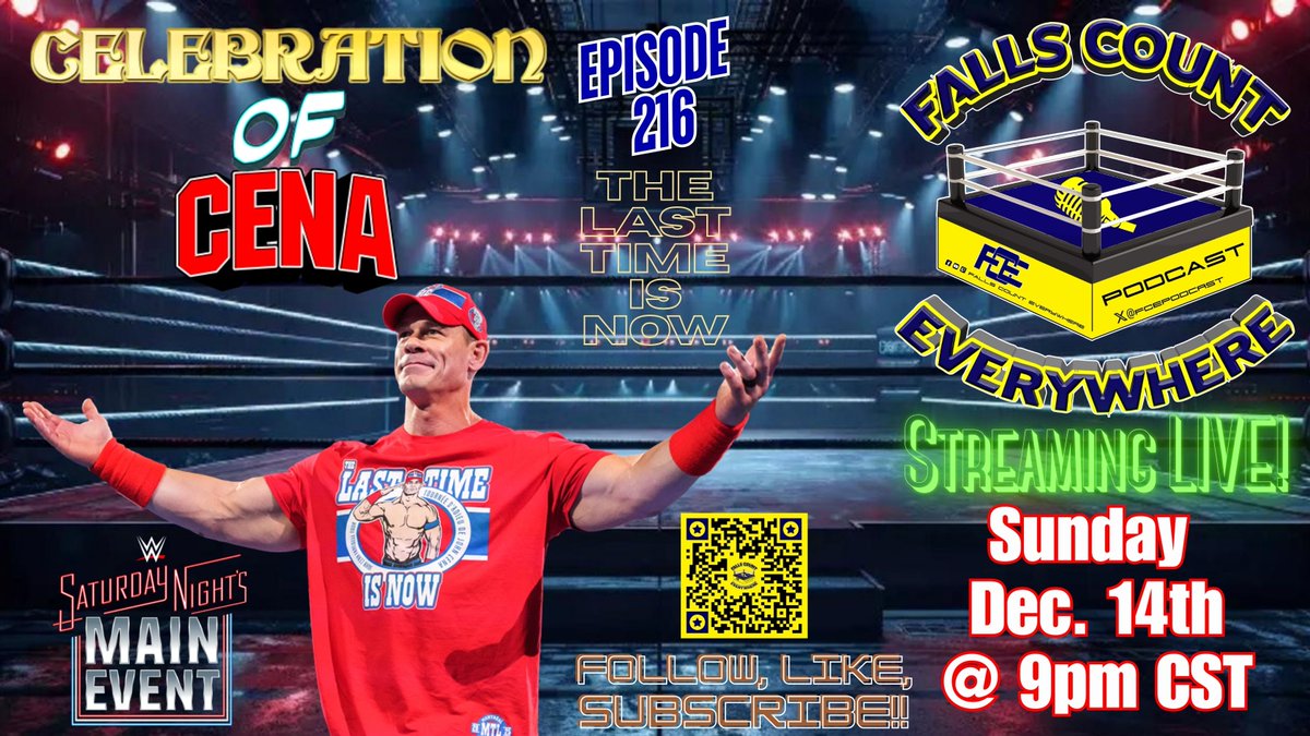 FCEpodcast's tweet image. This Sunday Night at 9pm Central is Episode 216 as we recap the week's best moments from the major companies and discuss one of the greatest legacies in wrestling with the Celebration of Cena! #WWE  #WWERaw  #SmackDown  #SNME #JohnCena  #LastTimeIsNow #WWENXT #TNAiMPACT  #AEW…