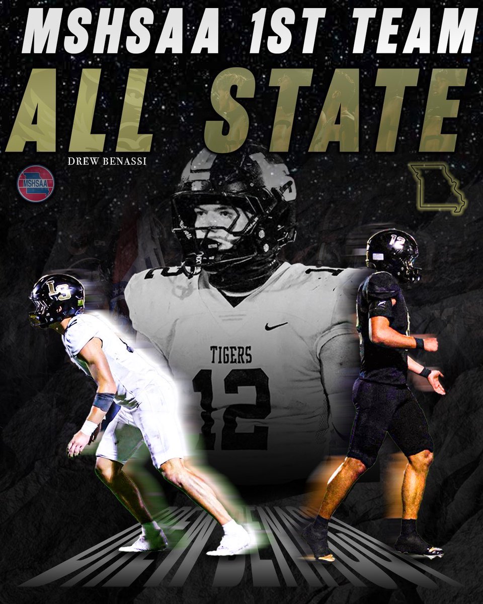 DrewBenassi's tweet image. Extremely grateful to be named the MSHSAA defensive player of the year and 1st team all-state!
@lstigerfootball 
@JPRockMO 
@WOWKCfootball
