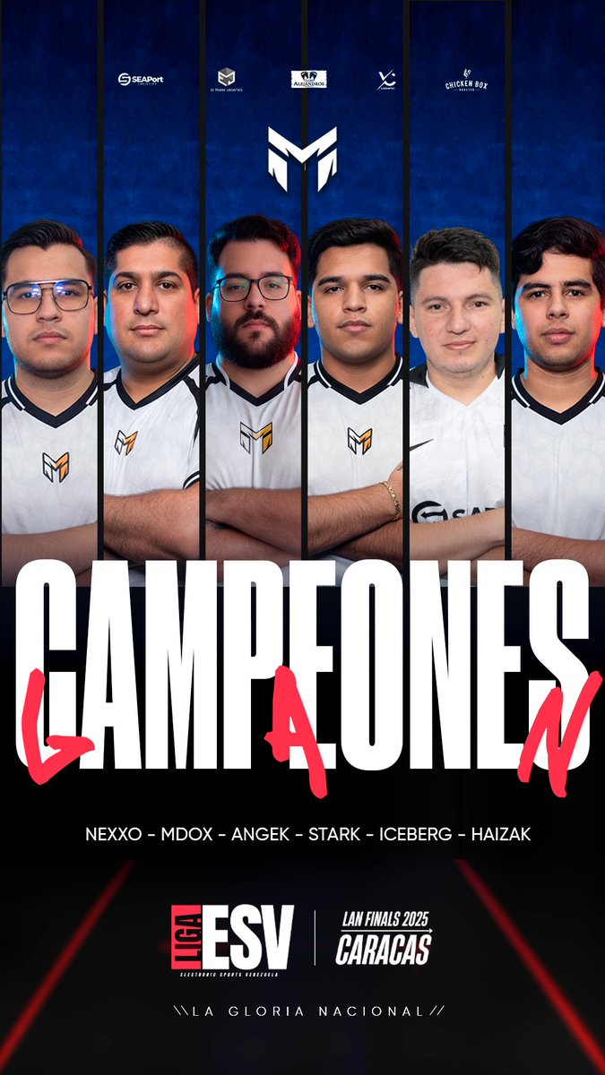 CAMPEONES.
M1 Esports se consagra como el nuevo Campeón de la ESV Liga 2025.

Dominio, disciplina y carácter en la gran final.
La gloria nacional ya tiene dueño.

🏆 <a href="/M1Esportsve/">M1 Esports</a> 
📍 Caracas
#ESV2025 #Campeones #LANFinals