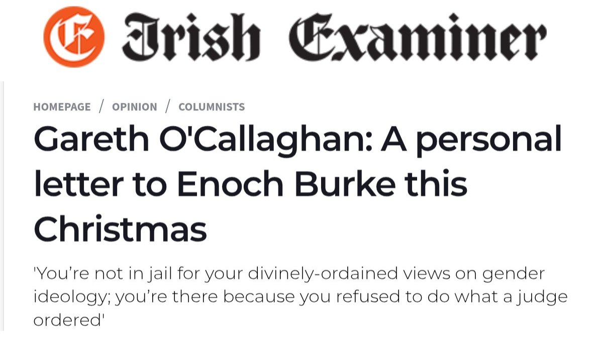 "You are not a prisoner of conscience", writes Gareth O'Callaghan <a href="/GarethOCal/">Gareth O'Callaghan 🇮🇪</a> to #EnochBurke in the #IrishExaminer. 👍

Paywalled original: irishexaminer.com/opinion/column…

Archived full text: archive.is/xuF5Q