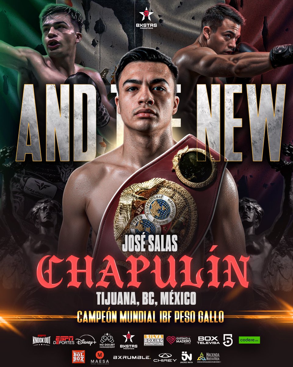 And the New Chapulín Salas, 
Campeón Mundial <a href="/IBFUSBAboxing/">IBF</a> peso Gallo👑🌎
Campeón #10 de <a href="/bxstrs/">Bxstrs Promotions</a> ⭐️

El mexicano 🇲🇽José ‘Chapulín’ Salas vence al sudafricano 🇿🇦Landie Ngxeke por la vía del Nocaut Técnico en el round 7, alzándose con el Título Mundial IBF 118 libras que se