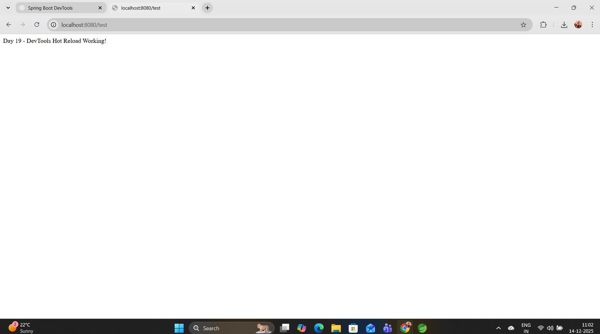the_departed__'s tweet image. #Day19 of Spring Boot 🚀
Explored DevTools &amp;amp; Hot Reload
✅ Auto restart on code change
✅ No manual server restart
✅ Faster development workflow

Small tools, big productivity 💡
#SpringBoot #Java #DevTools #BackendDev #Learning