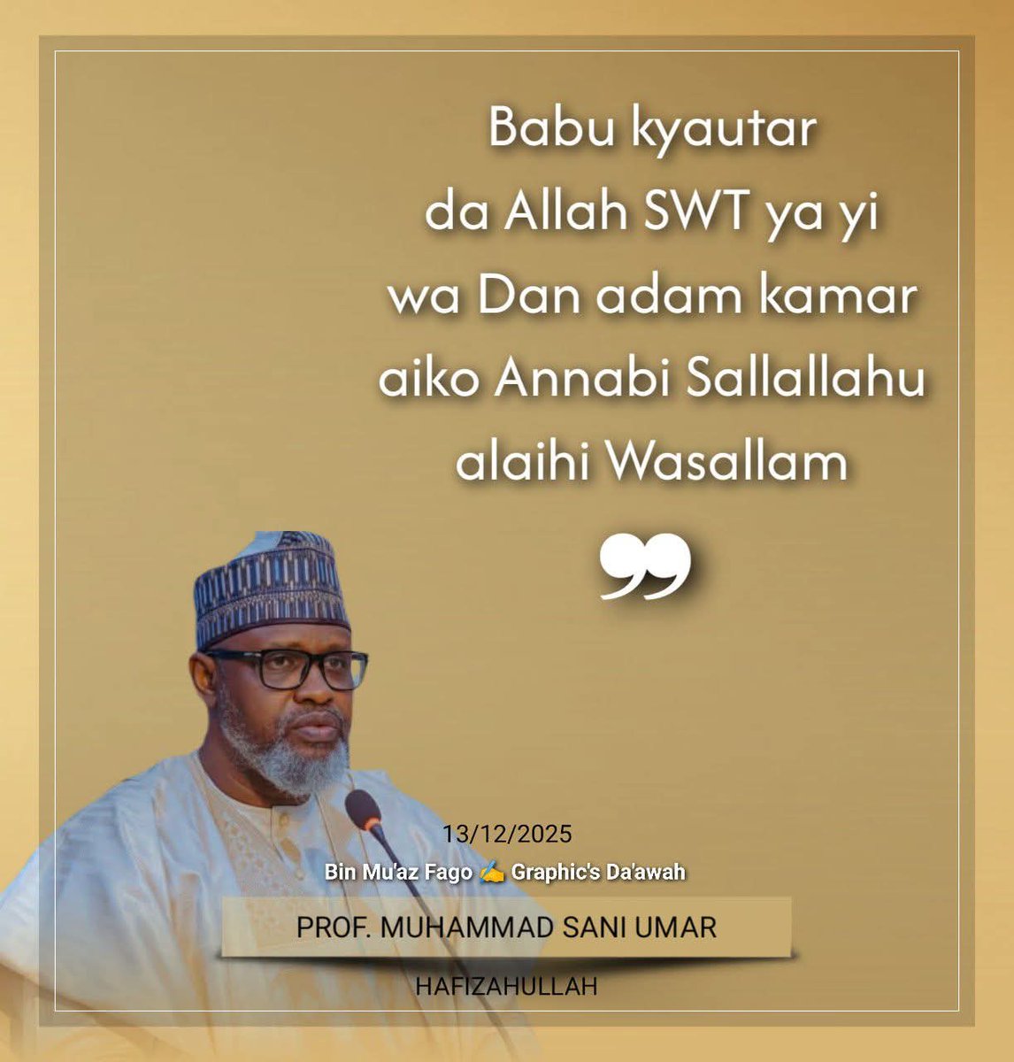 tahirtsamiya's tweet photo. ❝ Babu kyautar da Allah SWT ya yi wa Dan adam kamar aiko Annabi Sallallahu alaihi Wasallam  ❞

Prof. Muhd Sani Umar R/Lemo 
( Hafizahullah )

Bin Mu'az Fago ✍️ Graphic's Da'awah https://t.co/6CWISpgPtC