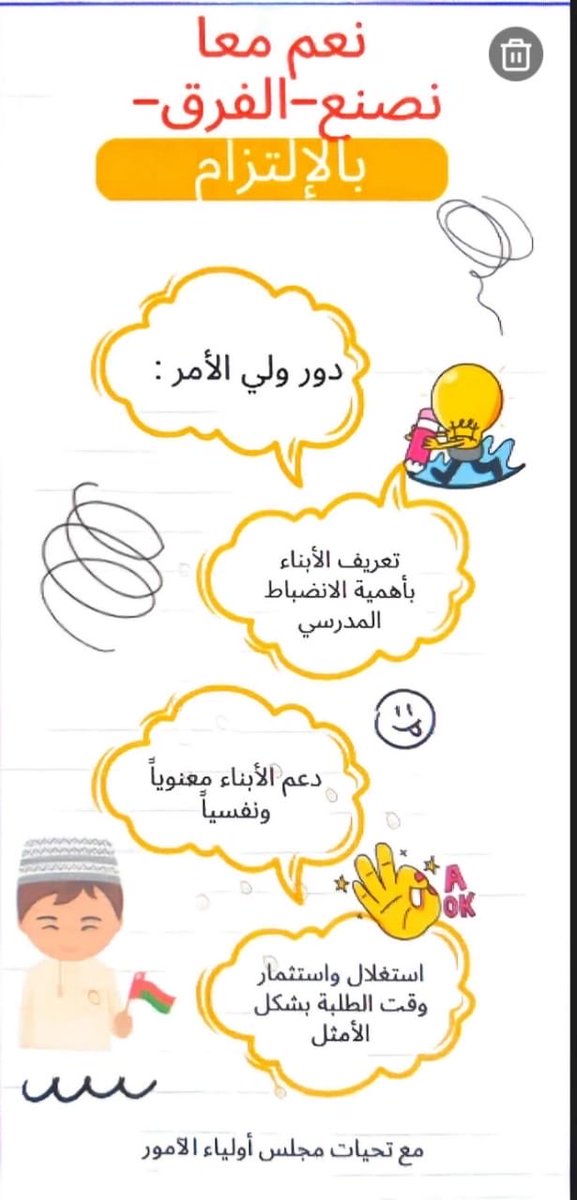 #فعاليات_تعليمية_ظفار 
#تعلم _ مستدام 

*الانضباط وعدم الغياب من المدرسة هو السر وراء الطالب المتفوق.

*الغياب المدرسي يقتل أحلامك، قل لا للغياب ونعم للالتزام.

*بطلي احذر من الغياب فالوطن بحاجة لتفوقك ونجاحك
