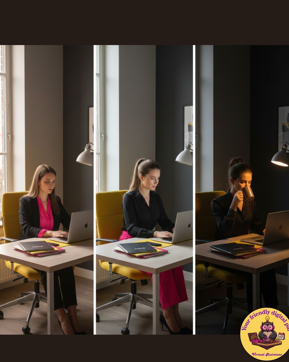 Verlalo29's tweet image. VA tip ✨: Find the work hours that suit you best—morning, afternoon, or night! Create a comfortable, focused workspace with good lighting to keep your vibes calm and inspiring. 

#RemoteWork                                
#VALife 
#ProductivityTips