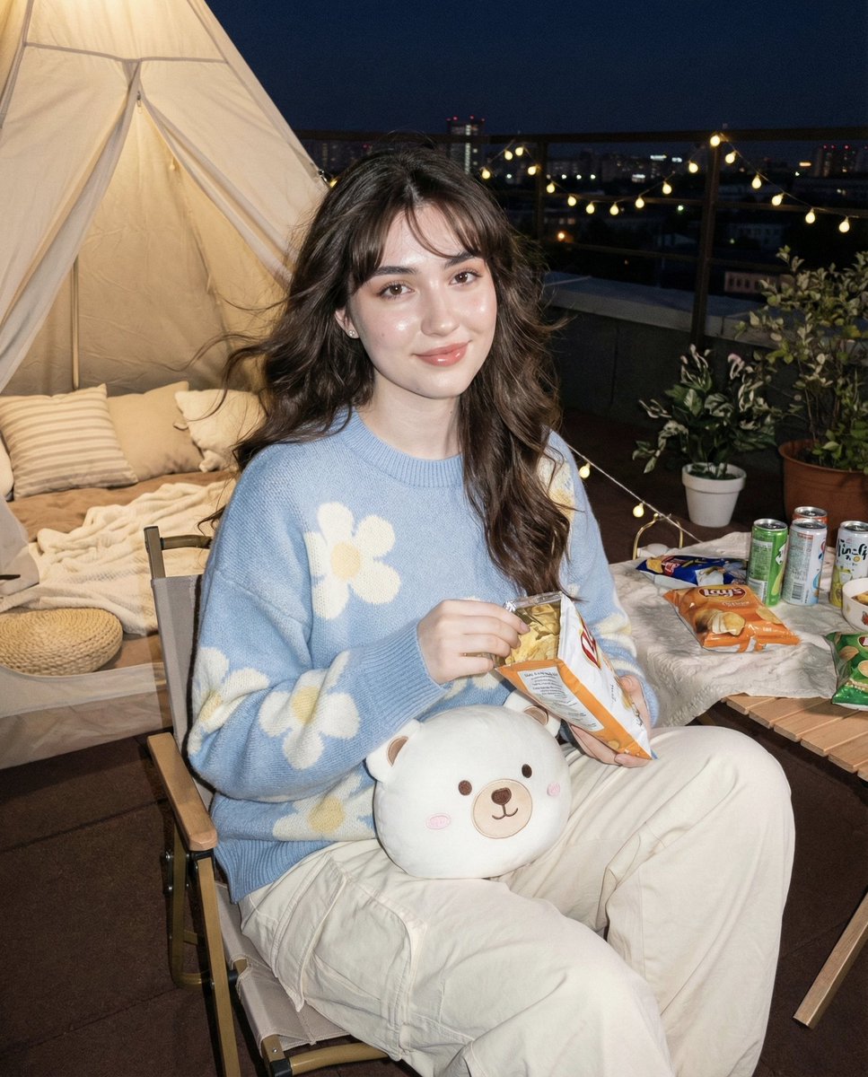 Nostalgic Rooftop Bliss Under Twinkling Lights