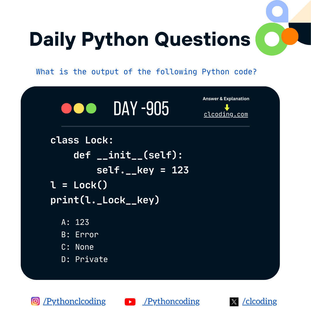 clcoding's tweet image. Python Coding challenge - Day 905| What is the output of the following Python Code?

Answer with Explanation: clcoding.com/2025/12/python…